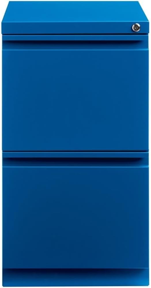 BOWERY HILL 20" D Metal Mobile Pedestal 2-Drawer File/File. Full Width Pull. Blue
