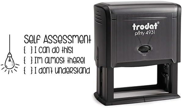 Custom Self-Inking Stamps | 49 Designs | Fun Phrases | Grading Made Easy | Classroom, Library & Book Stamps (Self Assessment, Xtra Wide)