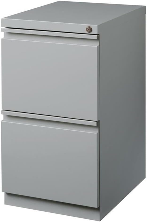 Pemberly Row 20" 2-Drawer Modern Metal Mobile Pedestal File Cabinet in Silver