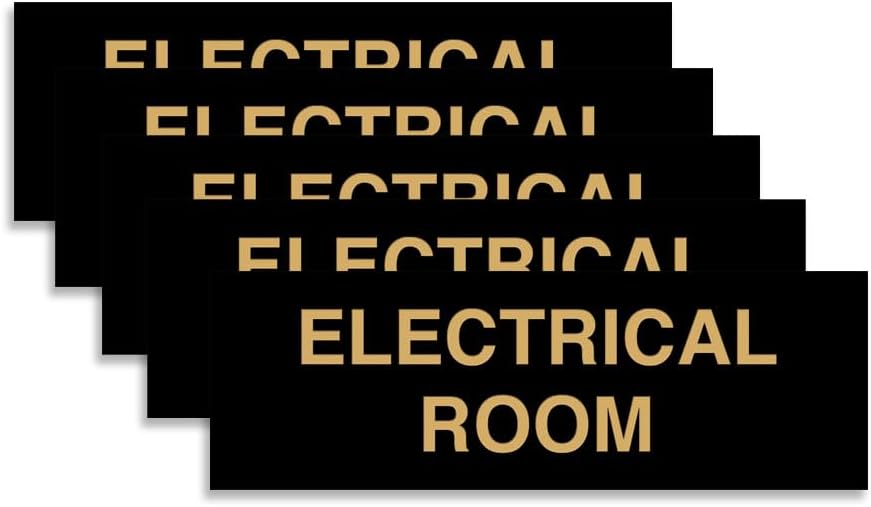 All Quality Basic Electrical Room Sign | Durable Construction | Building Safety - Black/Gold - Large (5 Pack)