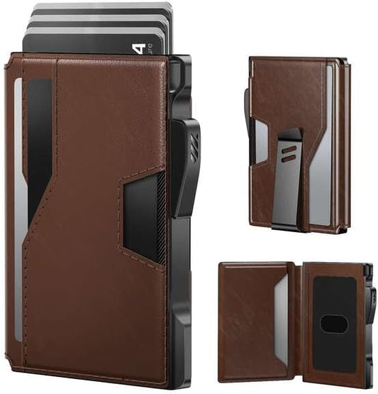 typecase Pop Up Wallet: Slim Wallet with Money Clip, Rfid-blocking, Minimalist, Small, Thin, Compact Card Case, Magnetic Bifold, Front Pocket Wallet, 9-13 Card Capacity, Mens Gifts Wallet - Brown