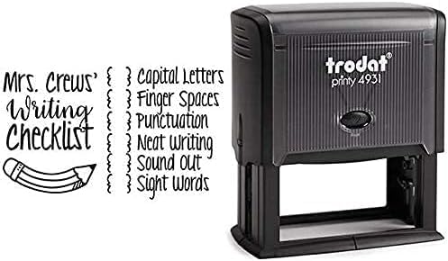 Self-Inking Book Stamps | 49 Fun Phrases | Grading Made Easy | Classroom & Library Stamps (Writing Checklist, Xtra Wide)