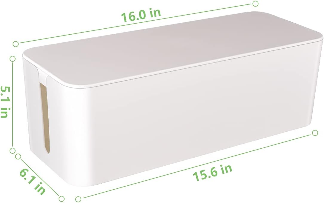 Cable Management Box, Large Cord Organizer Box to Hide Power Strip & Under Desk,TV Computer Wires Cable Organizer Hider Box with Cable Clips&Reusable Cable Ties for Home/Office(White)