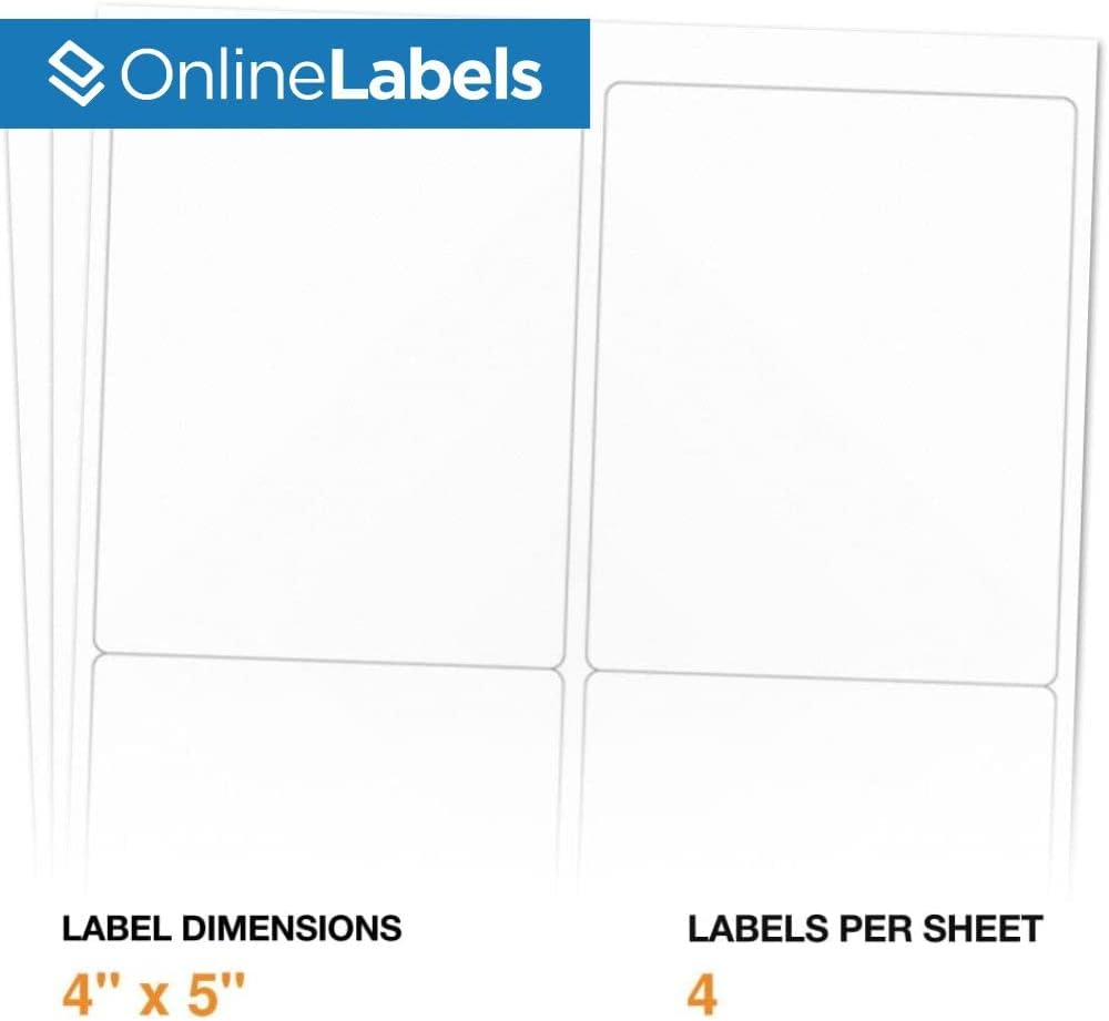 4 x 5 Rectangle Mailing Labels - Permanent, White Matte - Shipping, Wine, Product - Pack of 40,000-10,000 Sheets - Inkjet/Laser Printers - Online Labels