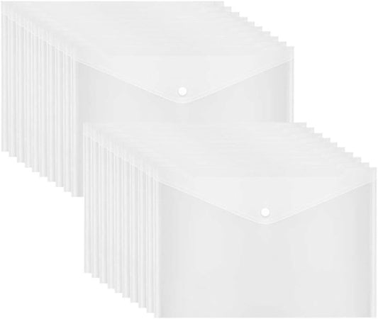 Plastic Envelopes with Button Snap Closure, 20pcs Clear Poly Folders for Documents, Letter Size, A4 Size, for School and Office Supplies