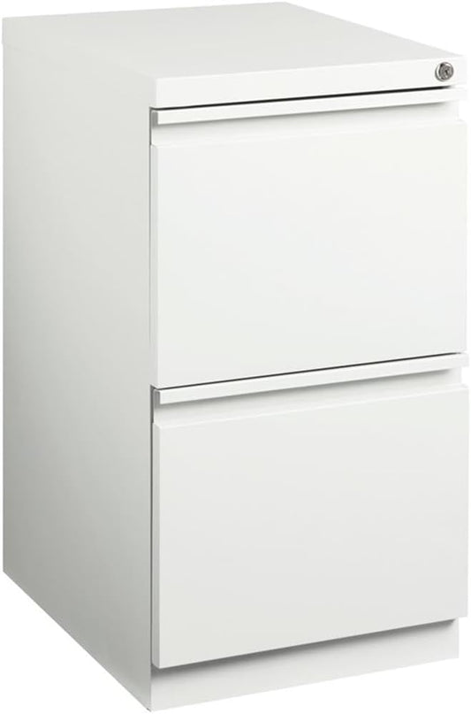 BOWERY HILL 2 Drawers 27.75" Vertical White Metal Filing Cabinet Lockable Pre-Assembled Movable Letter Size for Home, Office