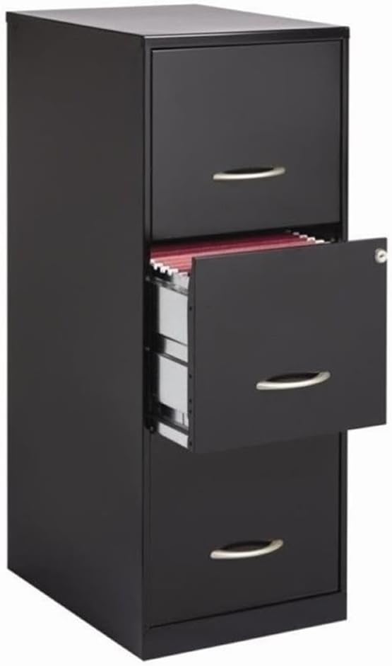 BOWERY HILL 3 Drawers 35.5" Vertical Black Metal Filing Cabinet Lockable Pre-Assembled Stationary Letter Size for Home, Office