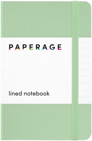 PAPERAGE Lined Pocket Journal Notebook, 1 Pack, (Sage Green), 160 Pages, Small, 3.6 inches x 5.6 inches - 100 GSM Thick Paper, Hardcover
