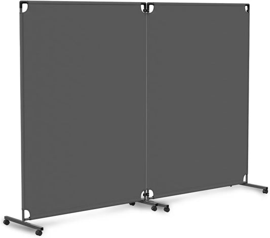 Steel-AID 100-inch Rolling Privacy Room Divider - Freestanding Office Wall Partition with Non See-Through Blackout Screen - Sturdy & Durable Iron Frame - Rolling Wheels - Black, White, Gray & Blue