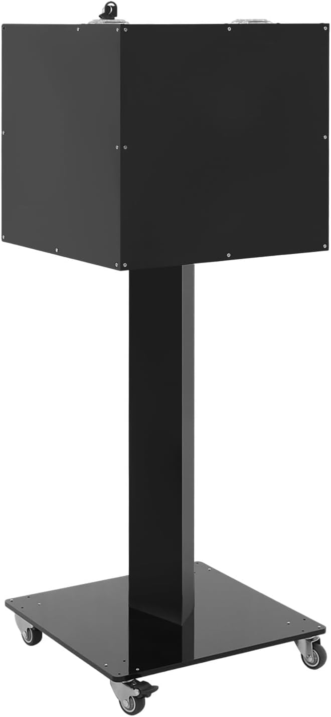 Suggestion Box with Stand, Floor Standing Offering Box with Wheels, Acrylic Locking Ballot Collection Safe Box for Voting Contest Charity Donation Church Election (Black (Bar Opening))