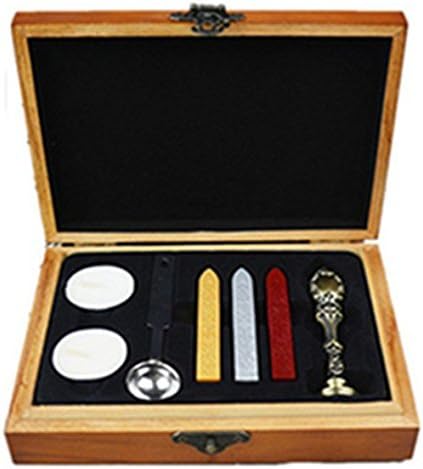 Customizable Personalized Custom Monogram Logo Picture Wax Seal Stamp Sealing Wax Sticks Spoon Wood Box Set Silver Metal Handle Invitations Package Seal Wax Seal Sealing Stamp Melting Spoon Set