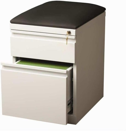 BOWERY HILL 20" D 2-Drawer Mobile Pedestal File Cabinet w/Cushion in White/Black