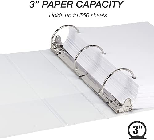 Samsill 3 Inch 3 Ring Binders, Made in USA, Economy Round Ring, Clear View Cover, 550 Sheet Capacity - for School, Home, Office - White, 12 Pack