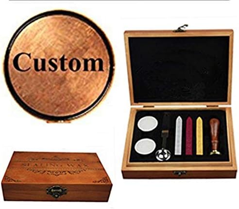 Custom Logo Picture Letters Monogram Sealing Wood Handle Wax Seal Stamp Melting Spoon Colorful Wax Sticks Wood Gift Box Set Kit