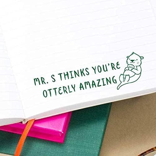 Custom Self-Inking Teacher Stamps - 49 Stamp Designs | Fun Phrases | Large Classroom & Library Book Stamps (Otterly Amazing)