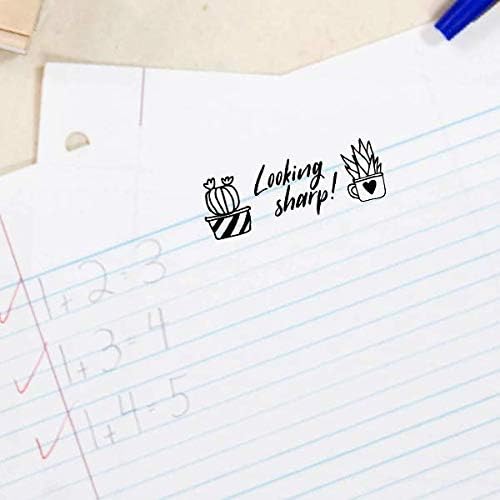 Custom Self-Inking Teacher Stamps | 49 Designs | Fun Phrases | Grading Made Easy | Classroom and Library Book Stamps (Looking Sharp, Large)