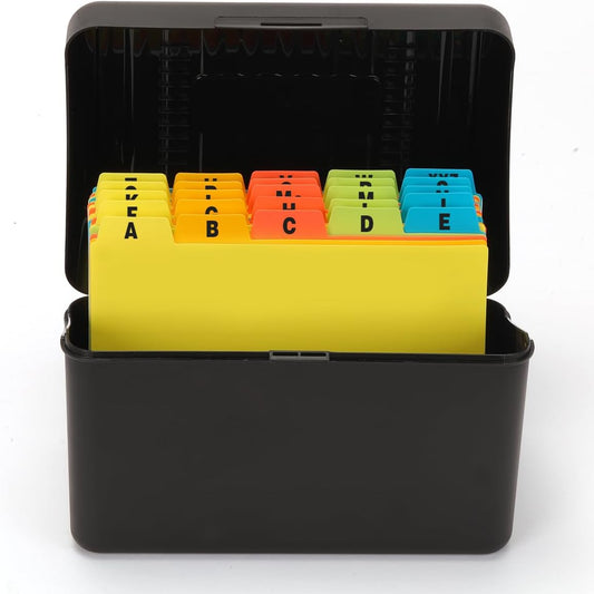 H4D Index Card Holder 4x6 Inches with 25 Plastic Dividers, Black