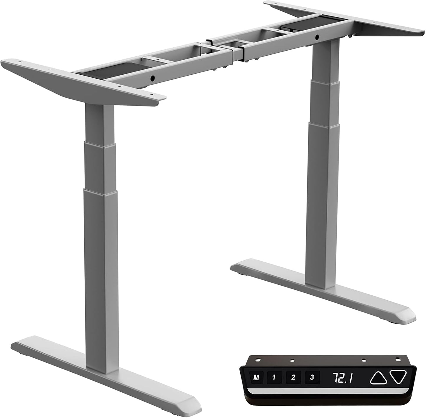 Okin Dual Motor Electric Standing Desk Frame with Memory Controller, Standing Desk Legs Up to 49.3", 3 Stage Off-Center C Feet Adjustable Desk Legs for Home and Office, Silver Frame Only
