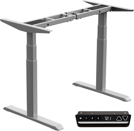 Okin Dual Motor Electric Standing Desk Frame with Memory Controller, Standing Desk Legs Up to 49.3", 3 Stage Off-Center C Feet Adjustable Desk Legs for Home and Office, Silver Frame Only