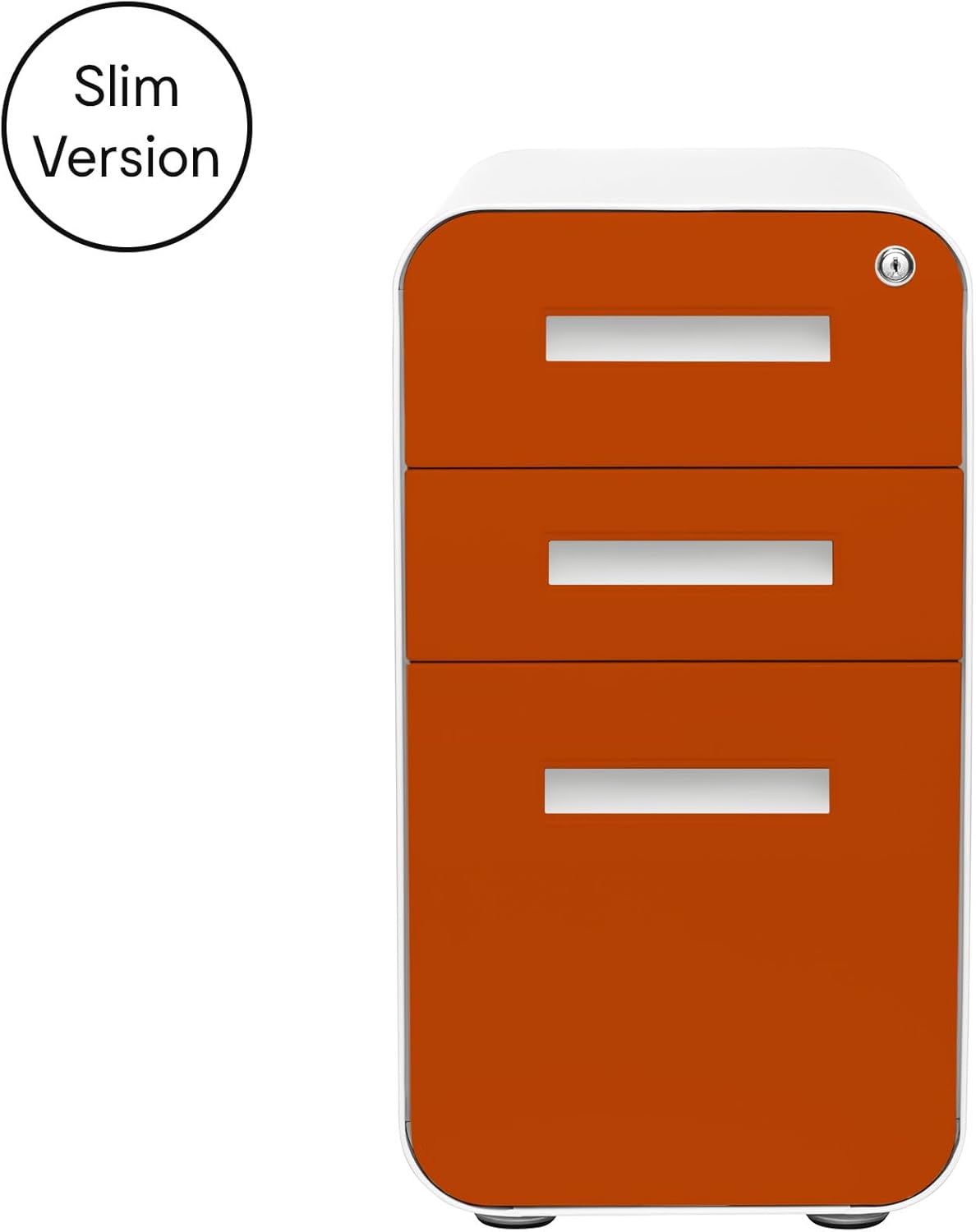 Laura Davidson Furniture Stockpile Slim 3-Drawer Mobile File Cabinet with Lock - Under Desk Metal Filing Cabinet, Legal/Letter File Folders, Wheels and Stationary Feet, Pre-Assembled, Orange Faceplate