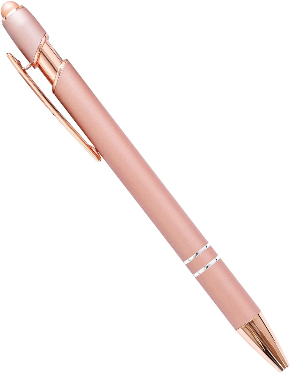 PASISIBICK 8 Pack Rose Gold Ballpoint Pen 2-in-1 Stylus Retractable Metal Stylus Pen for Touch Screens with Stylus tip, 1.0 mm Black Ink（8 PCS Rose Gold）