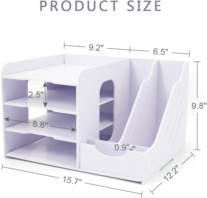 SONGWAY File Organizer for Desk - 4 Tier Vertical and Horizontal Document Holder, File Sorter, A4 Paper Storage Holder, Desktop Organizer for Home Office School Decoration, White