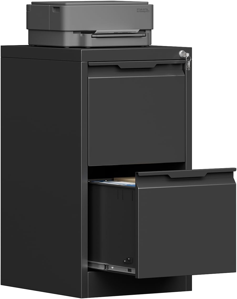 2 Drawer File Cabinet, Metal Vertical File Cabinets with Lock for Home Office, Locking File Cabinet Hanging Files for A4/ Legal/Letter, Assembly Required (Black, 2 Drawer - 15" W)