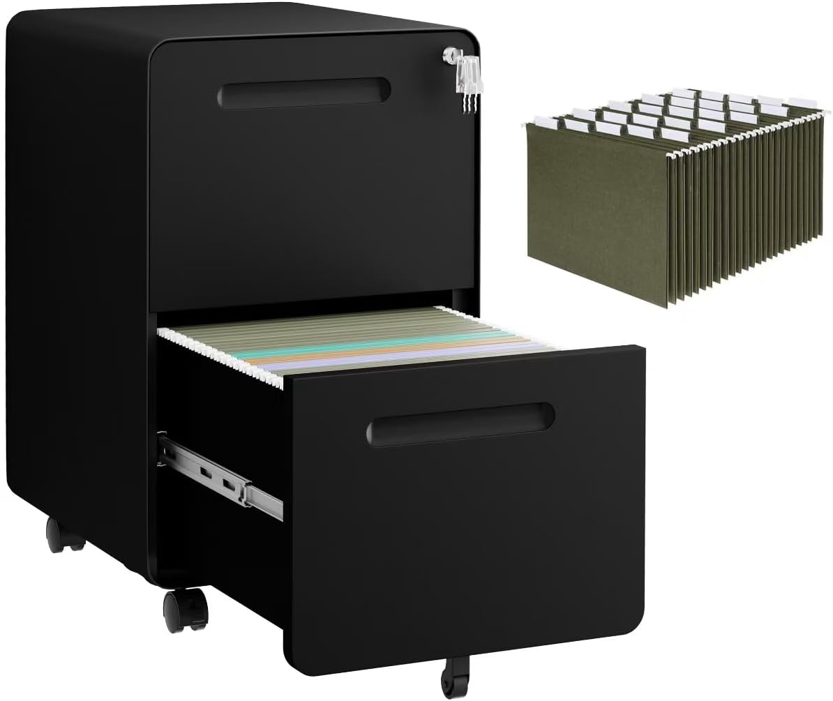 2 Drawer File Cabinet with Lock and 4 Keys, Mobile Metal Filing Cabinet, File Cabinets for Home Office, Under Desk, Pre-Assembly, File Drawer, Letter/Legal/A4 Hanging File Folders