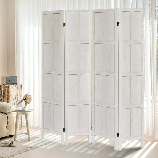 4 Panel Room Divider, 5.6Ft Wood Room Dividers and Folding Privacy Screens, Room Divider Wall Freestanding Room Partitions, Room Dividers Screen for Home Office Restaurant Bedroom, White