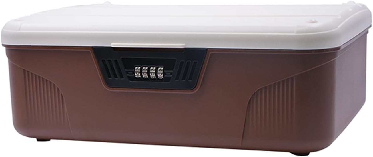 Lockable Storage Bin - 4.2 Gallon Locking Container with 4-Digit Combination Lock, Stackable Plastic Organizer Box for Usable As Item Organizer Or Office File Storage/Camping(Brown)