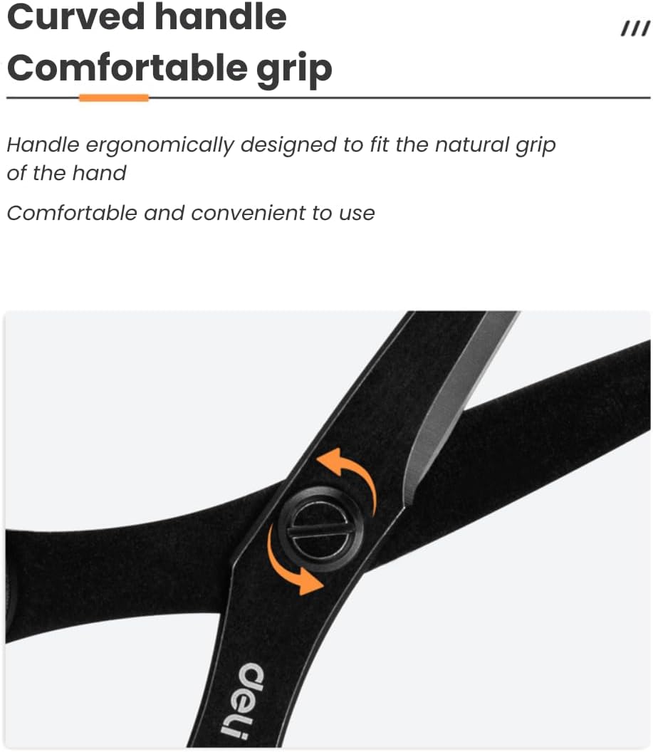 Deli Non-Stick Scissors, 8 Inch Stainless Steel Blades with Soft Grip Handles, Black/White Office Scissors for Paper, Fabric, Craft, Home & School Use (1 Pack)