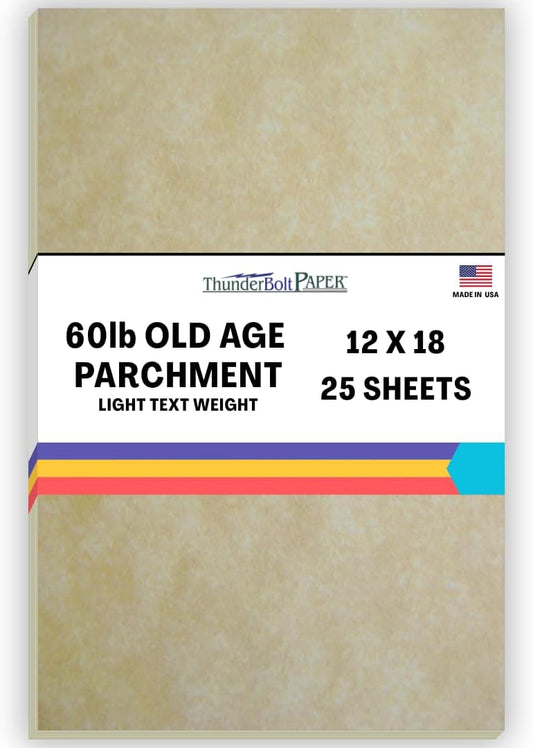 75 Old Age Parchment 60# Text (=24# Bond) Paper Sheets - 12 X 18 Inches Poster | Large Size - 60 Pound is Not Card Weight - Vintage Colored Old Parchment Semblance