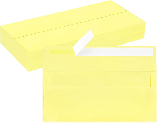 50 Pack #10 Business Envelopes, Light Yellow Standard Envelopes Self Seal, Letter Size Mailing Envelopes for Checks Letters Invoices Christmas Birthday Graduation Wedding, 4 1/8 x 9 1/2 Inch