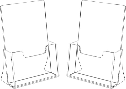 HIIMIEI Brochure Holder 8.5 x 5.5 inches, Acrylic Flyer Holder with 2 Pack, Plastic Stands for Displaying Magazines, Pamphlets, Literature, Brochures, Booklets, Menu