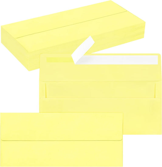 50 Pack #10 Business Envelopes, Self Seal Standard Light Yellow Envelopes for Secure Business & Legal Mailing, Office, Checks, Letter, Invoices, 4 1/8 x 9 1/2 Inches