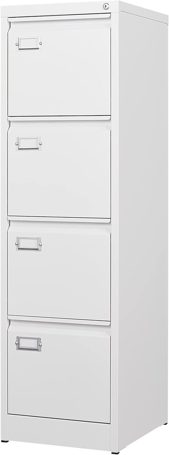 4 Drawer File Cabinet with Lock Metal Vertical File Storage Cabinet Office Home Steel Vertical File Cabinet for A4 Legal/Letter Size Narrow File Cabinet Locked,Assembly Required
