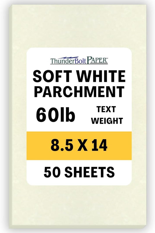 50 Soft White Parchment 60# Text (=24# Bond) Paper Sheets - 8.5 X 14 inches Legal Size - 60 Pound is Not Card Weight - Vintage Colored Old Parchment Semblance
