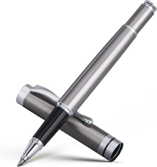 BEILUNER Silver Ballpoint Pens, Stainless Steel Body, Smooth Writing Experience, Dishwasher Safe, Gift Box with Extra Refill