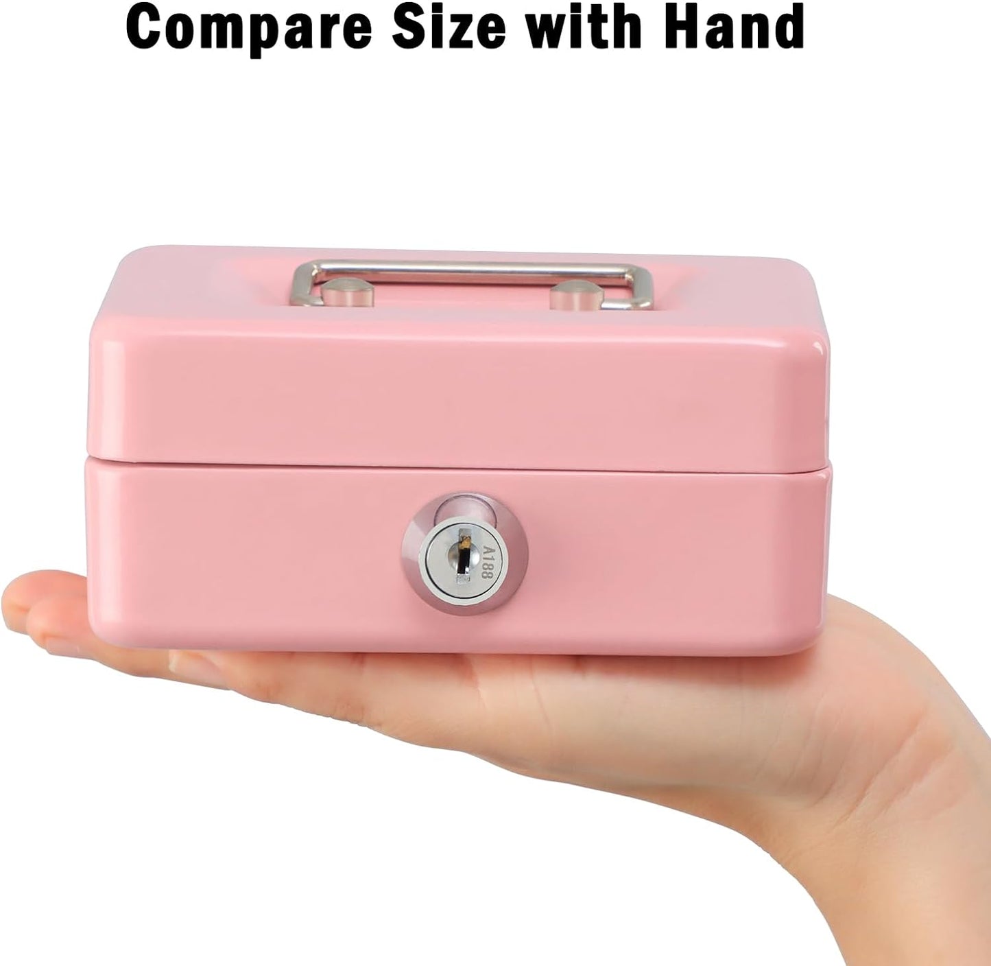 xydled Locking Steel Mini Cash Box with Removable Coin Tray and Key Lock for Kids, 4.92" x 3.74" x 2.36",Pink