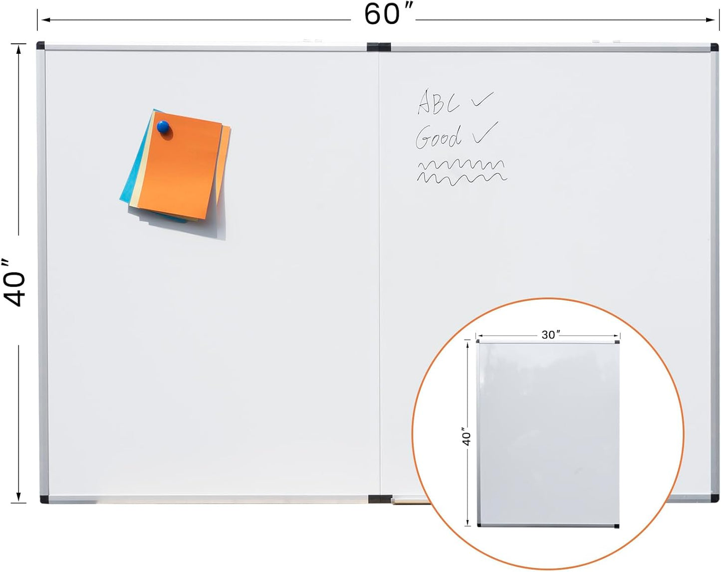 Folded Magnetic Whiteboard 60 x 40 Foldable Magnetic Dry Erase Board, Wall-Mounted Aluminum Frame Memo Whiteboard for Office Home and School