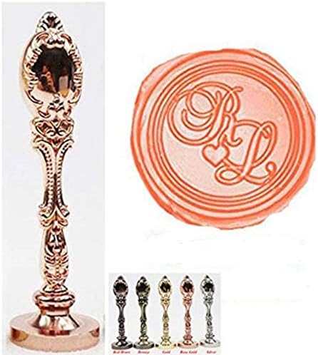 Vintage Custom Wedding Sealing Wax Seal Stamp Kit 2 Letters Heart Monogram Rose Gold Handle Custom Invitation Embellishment Gift Wrap Package Customize Personalized Wax Seal Stamp Set