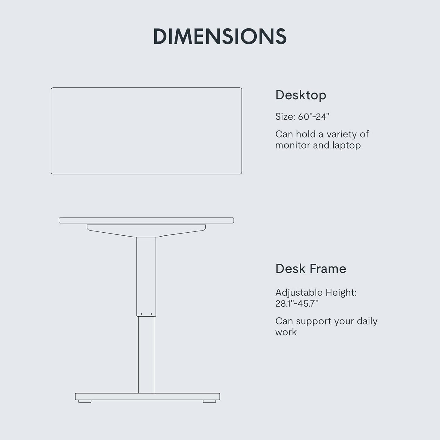 FLEXISPOT EN1 Whole-Piece Standing Desk 60"x24" Electric Height Adjustable Heavy Duty Steel Stand Up Desk Frame w/Automatic Smart Keypad (Black Frame + White Top, 2 Packages)