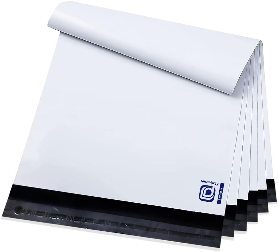 POLYSELLS Poly Mailers Shipping Envelopes, Strong Adhesive Sealing, Waterproof, and Tear-resistant Postal Mailing Bags for Clothing, Books, and Accessories (White, 100, 6" X 9")