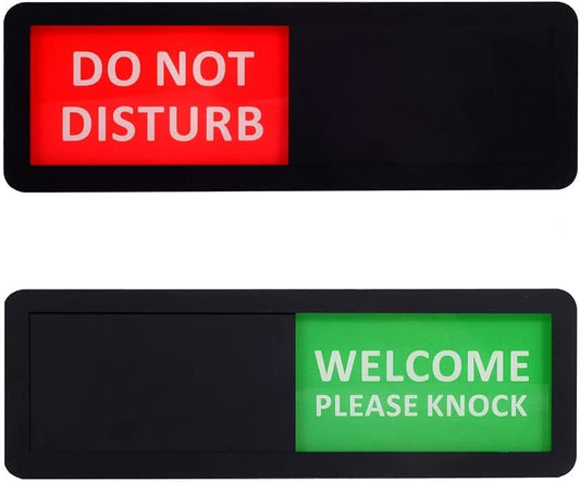 Kichwit Privacy Sign for Office Door, Do Not Disturb Sign, Welcome Please Knock, Black, 8.2 x 2.8 Inches