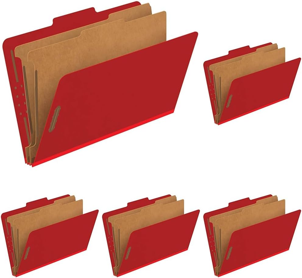 Pendaflex Classification Folders, Standard, 2 Dividers, Embedded Fasteners, 2/5 Cut Tab, Bright Red, Legal Size, 10/BX (29031P) (Pack of 5)