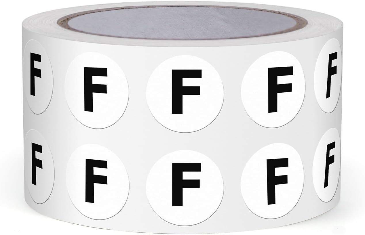 Letter F Round Labels 0.5 Inch Vinyl Circle Capital Alphabet Stickers Self-Adhesive Removable Waterproof Dots Tags for Home Office Inventory 1000 PCS