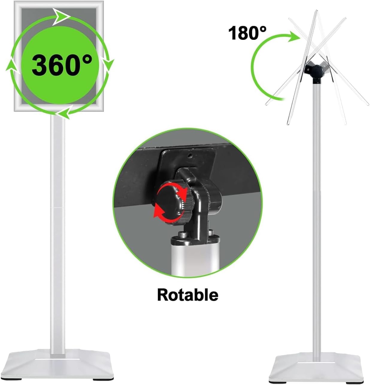 3Packs Heavy Duty Adjustable Pedestal Poster Sign Stand, 8.5x11 Aluminum Open Floor Standing Sign Holder for Vertical and Horizontal View Display (8.5x11,Silver)