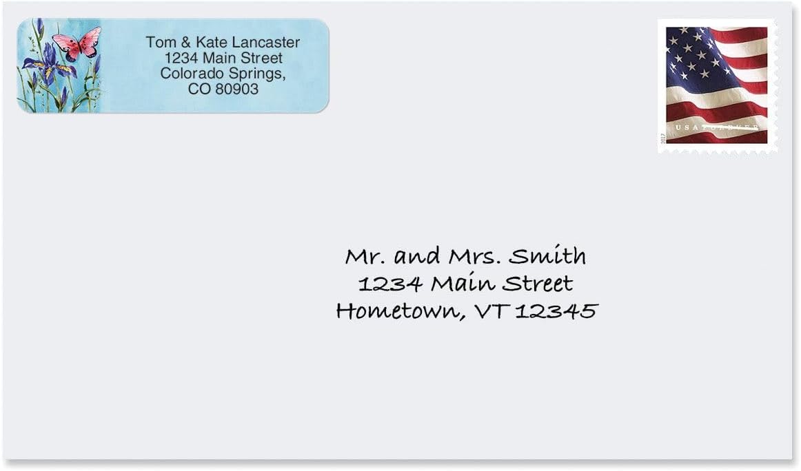 Colorful Images Floral Wings Rolled Personalized Return Address Mailing Labels with Dispenser, 5 Designs, Set of 250, Small ¾ x 2½ Inch Size, Custom Self-Adhesive Sticker Roll