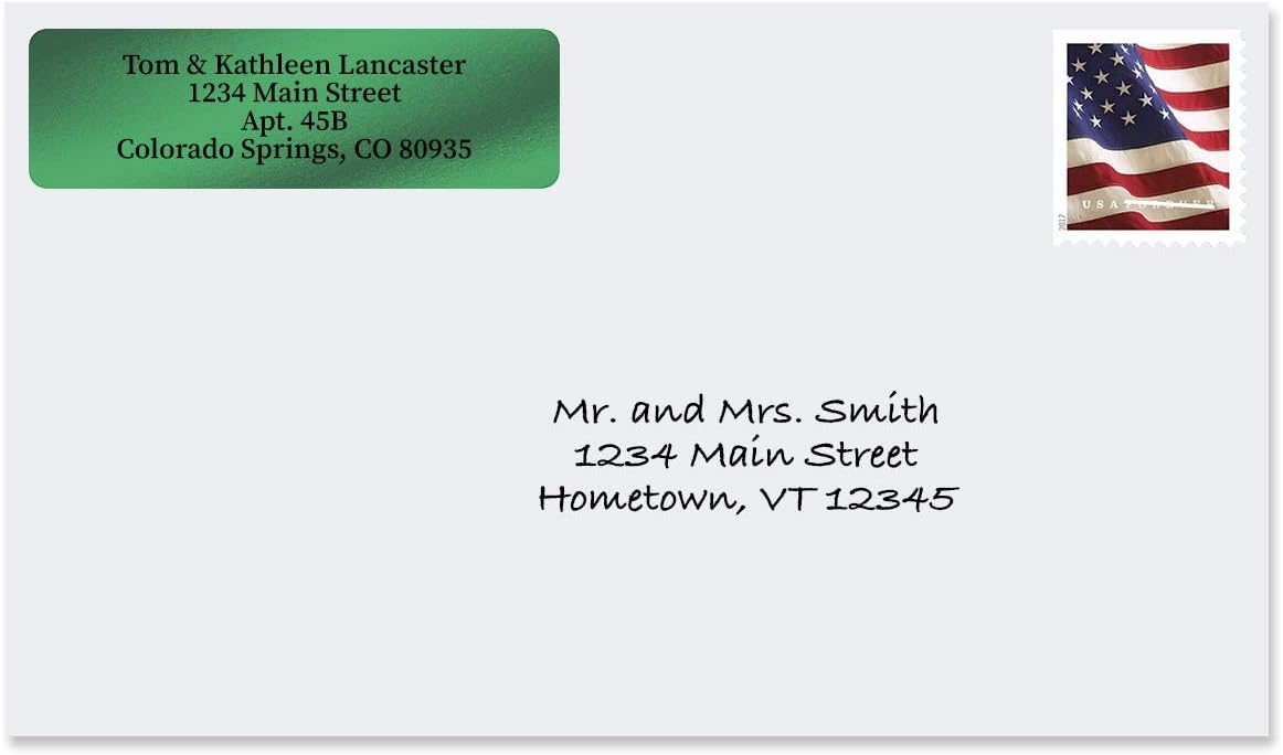 Colorful Images Green Metallic Foil Rolled Return Address Mailing Labels with Dispenser, Customize with Name & Shipping Address, 250 Self Adhesive, Easy Peel Sticker Label Roll, 3/4" x 2 1/2"