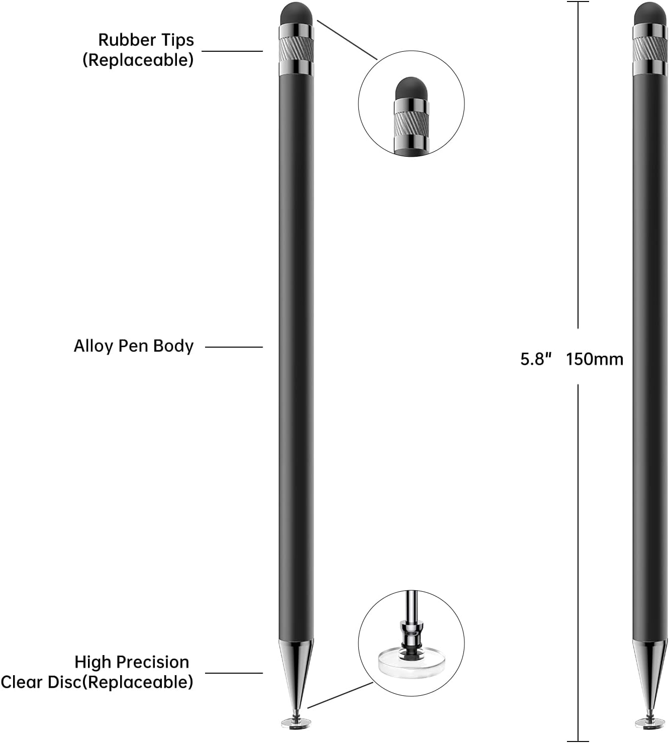Bopomofo Stylus (10 Pcs), 2-in-1 Stylus Pen for Touchscreen, High Precision and Sensitivity, Suitable for iPhone/ipad/Android Tablets, Compatible with Touch Screens,Black/White